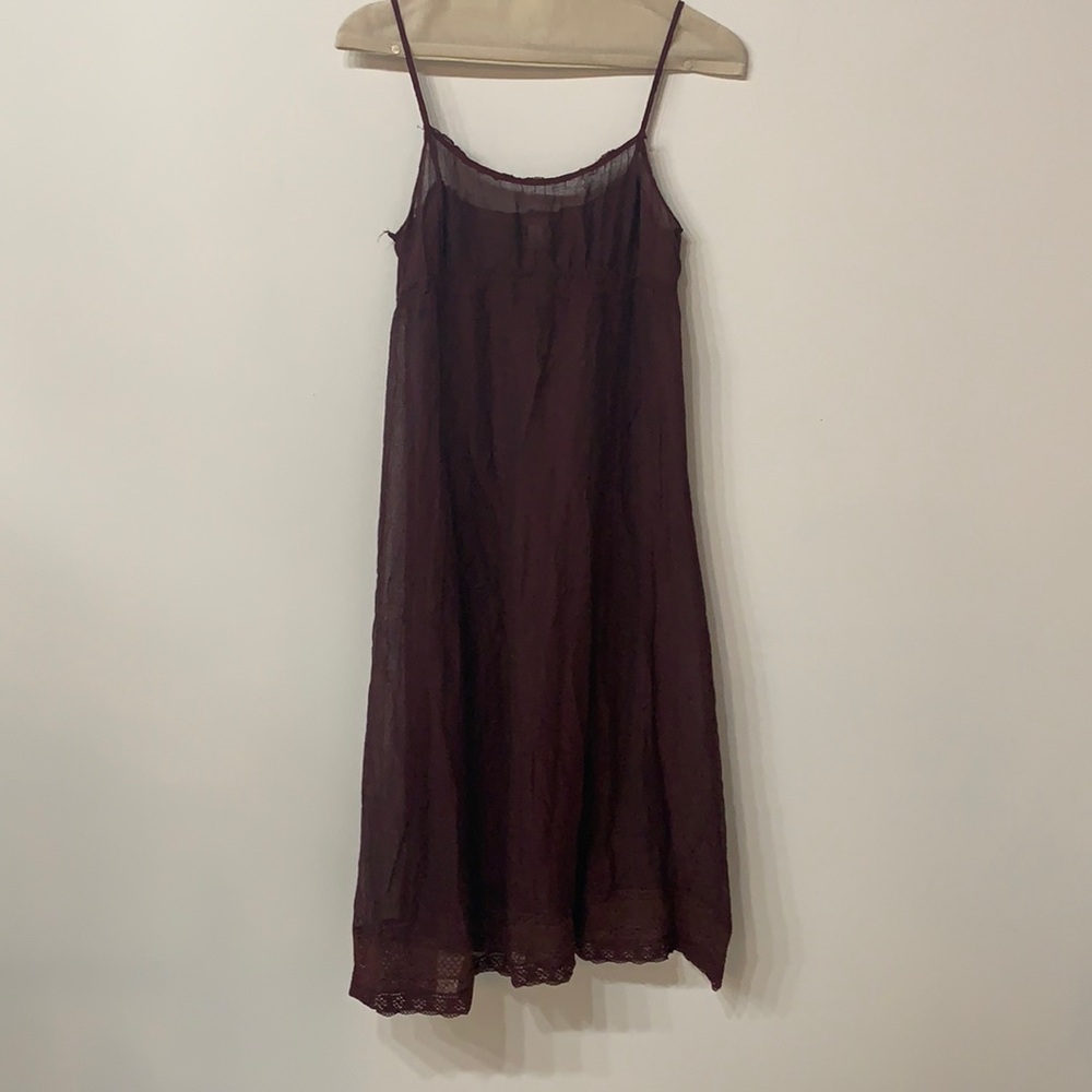 Dosa Burgundy Lace Trim Spaghetti Strap Dress!